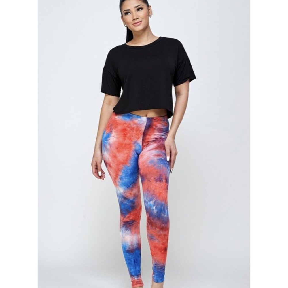 TIE-DYE Multi Color, full length leggings a banded high waist Plus Size 12-18.